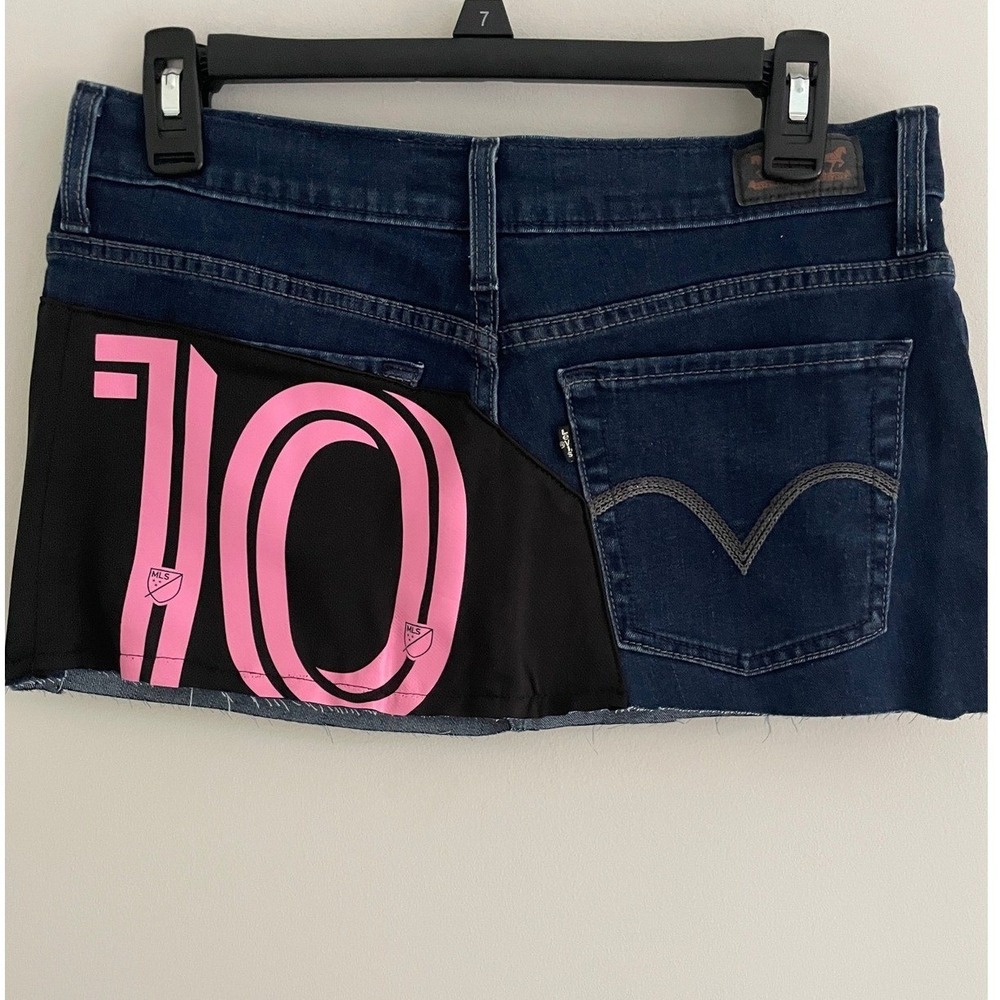 Levis Upcycled Mini Skirt Reworked Soccer Jersey Raw Hem